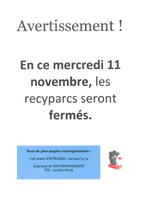 11 novembre - Fermeture des recyparcs 