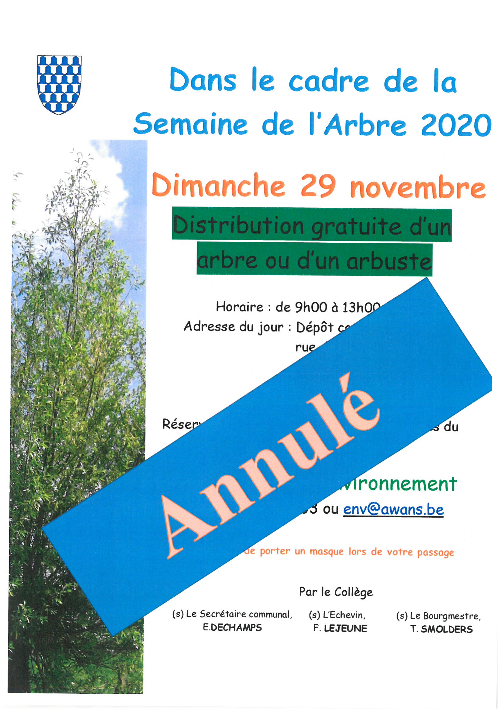 Annulation - Distribution d'arbres - 29 novembre 2020