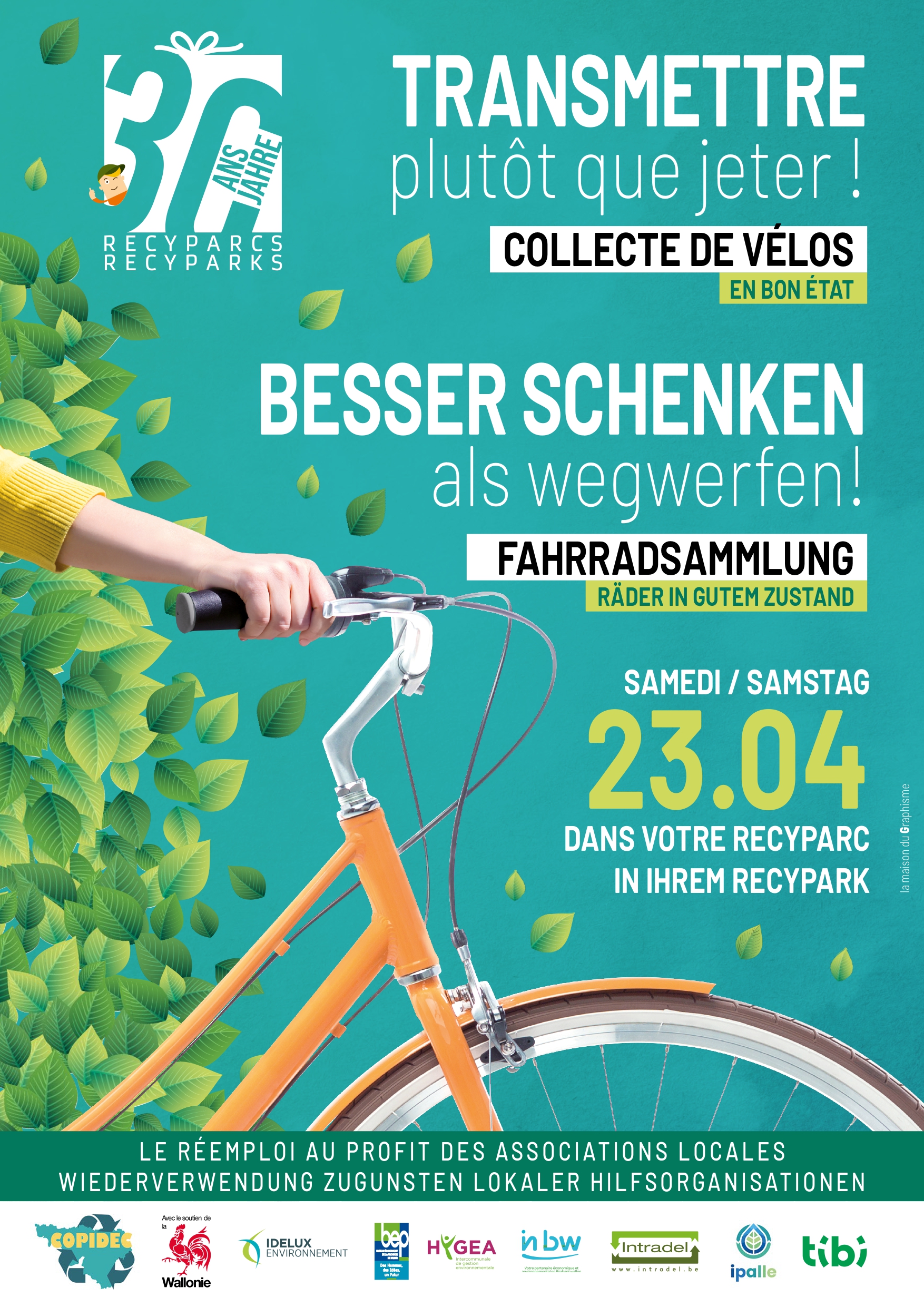 Collecte de vélos (en bon état) dans les recyparcs, le 23 avril 2022